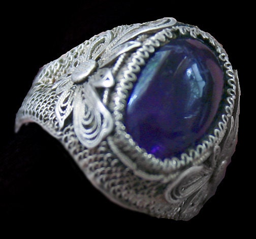 Stunning Filigree Old Chinese Amethyst Sterling Silver Vintage Ring