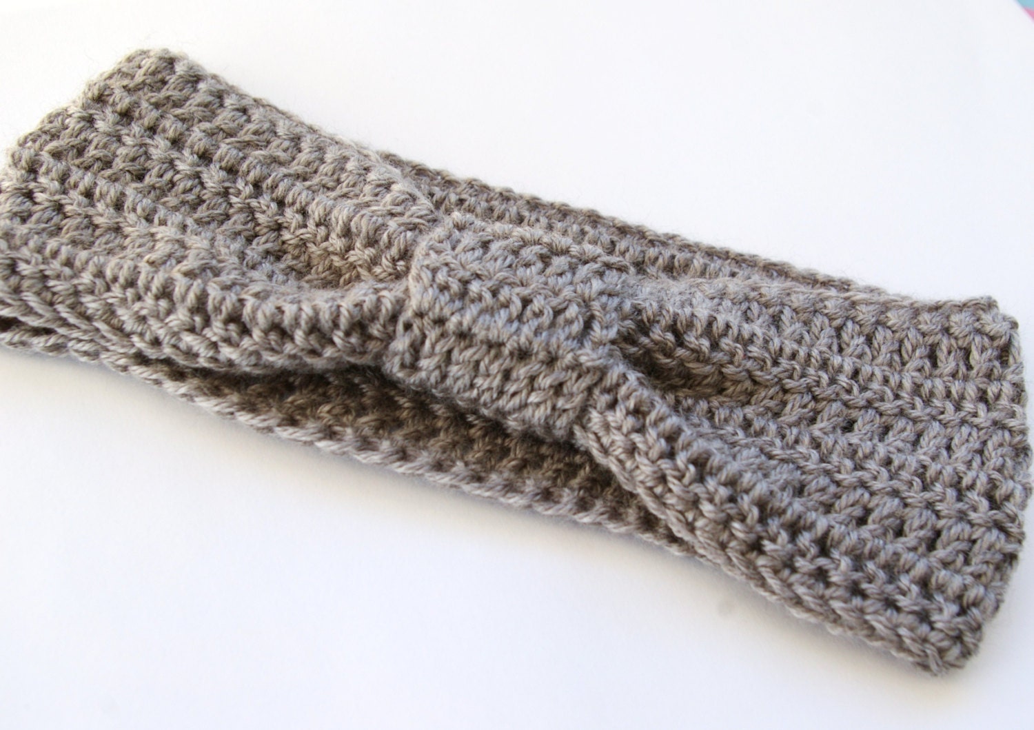 Headband Ear Warmer in Light Grey Gray Crochet