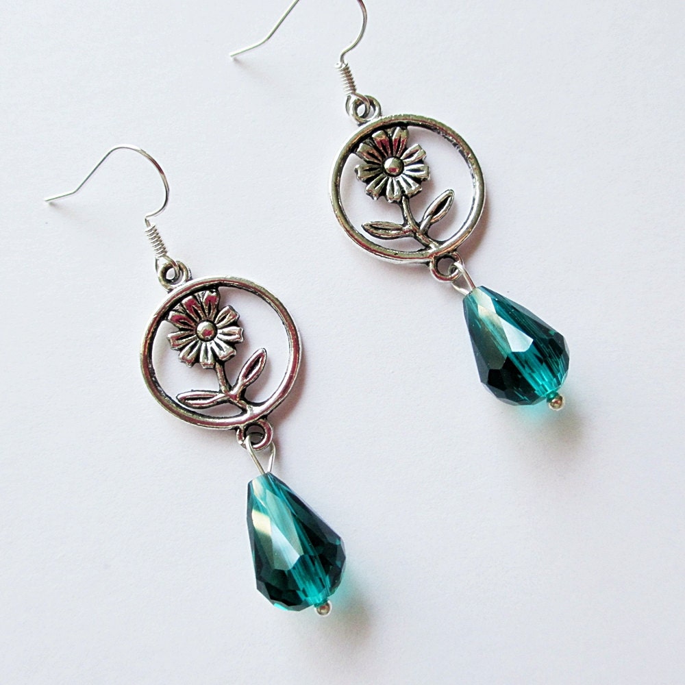 SALE Green Crystal Flower Earrings