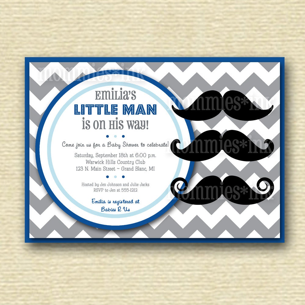 Chevron Mustache Bash Baby Shower Invitation - PRINTABLE INVITATION DESIGN Il_170x135