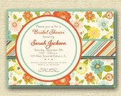Shabby Chic Orange and Teal Flowers Bridal Shower Invite - PRINTABLE INVITATION DESIGN Il_170x135