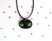 Black Cat Eye Pendant / Hand Painted  Cat Art Necklace