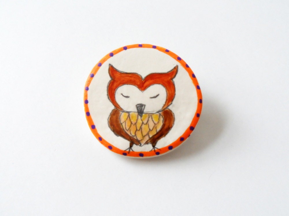 Owl Brooch, Handmade animal brooch, clay pin