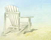 Adirondack Chair Original Watercolor Beach Art 4 x 6 - Painting For Sale