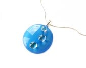 Necklace, Blue Pendant, Dichroic Bubbles, Fused Glass Jewelry, Round Pendant