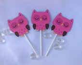 Owl cupcake toppers, pinks, and chocolate set of 12 ready to ship