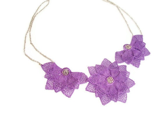 Unique Turkish crochet lace jewelry oya necklace
