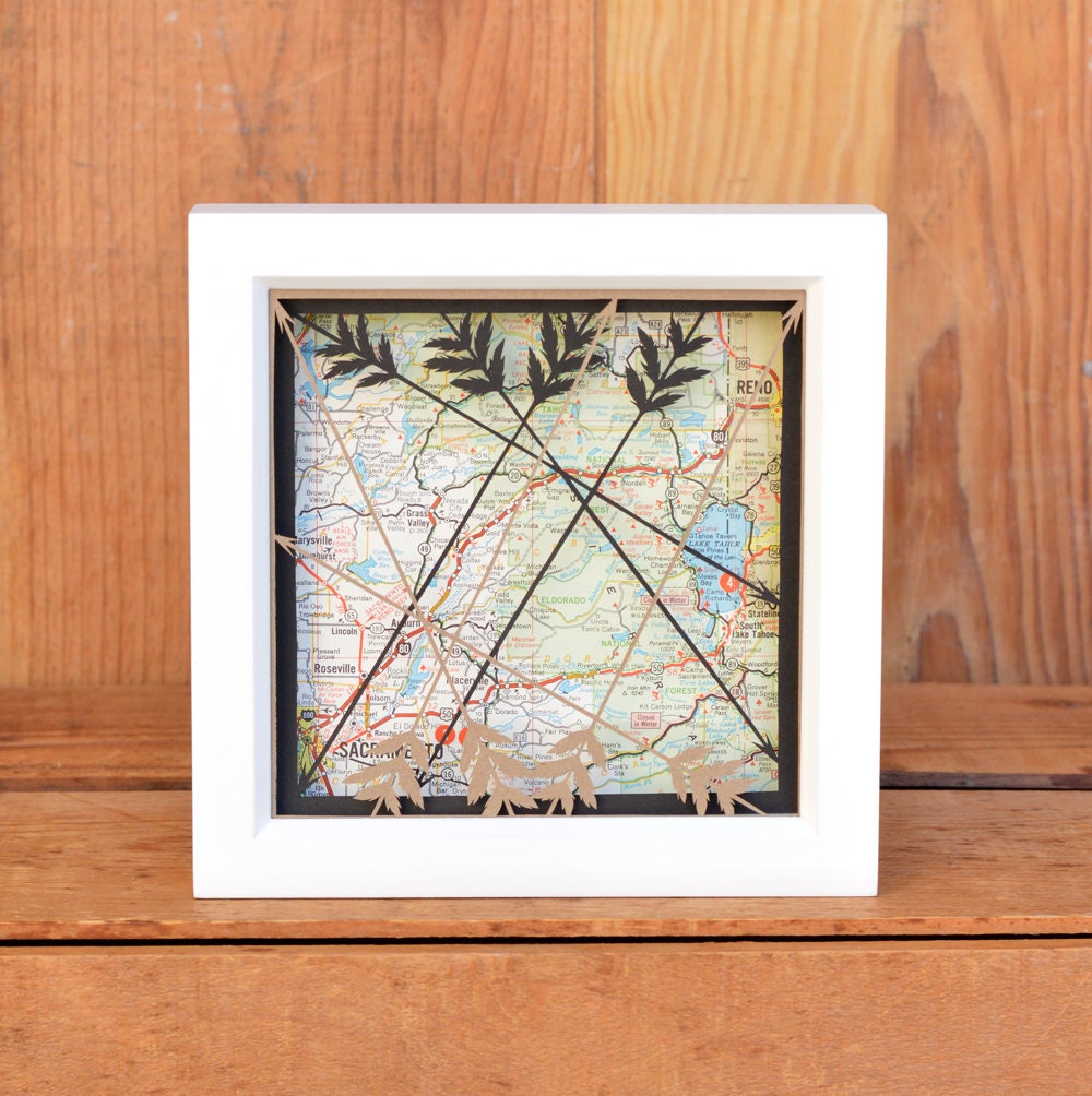 arrows II . 5 x 5 cut paper shadow box . hand cut