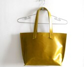 Leather tote bag , for every day use - yellow lime