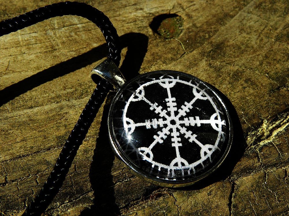Rune Wheel of the Year Norse Pagan Glass Pendant Necklace