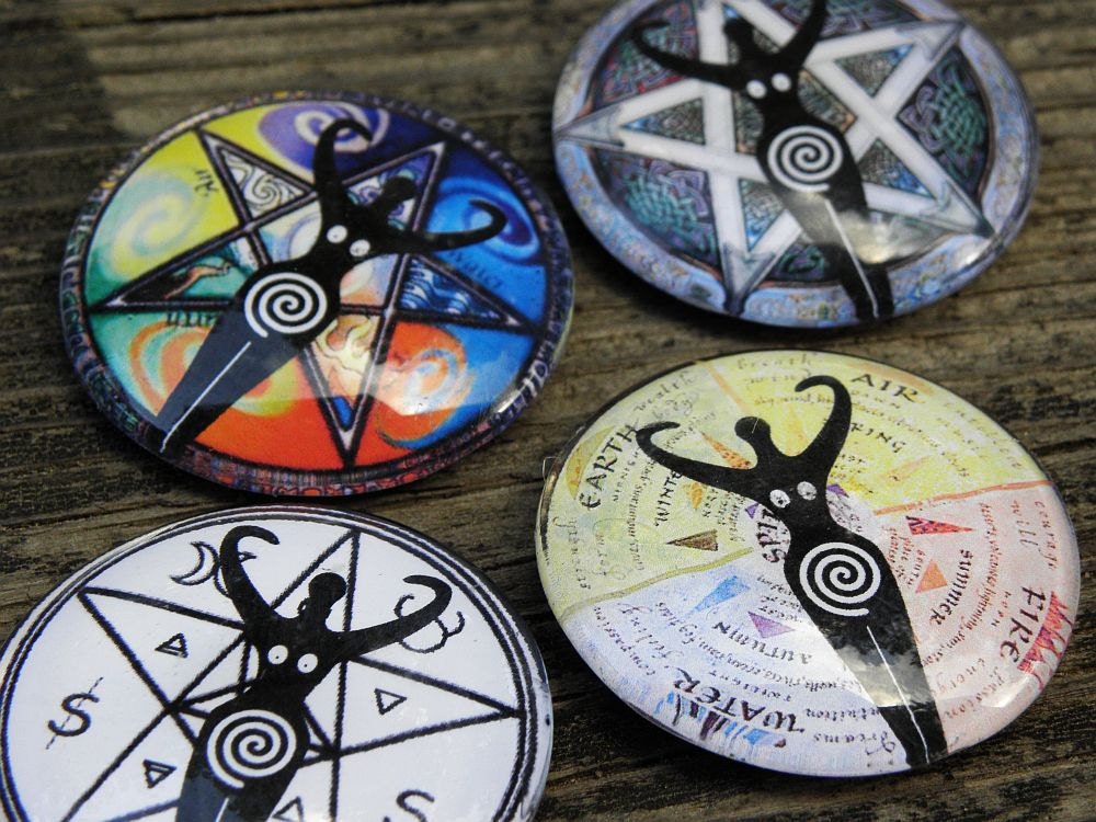 Large Glass Pentacle Wiccan Goddess Pagan Magnet - Set of Four (4) 1 1/2 inch