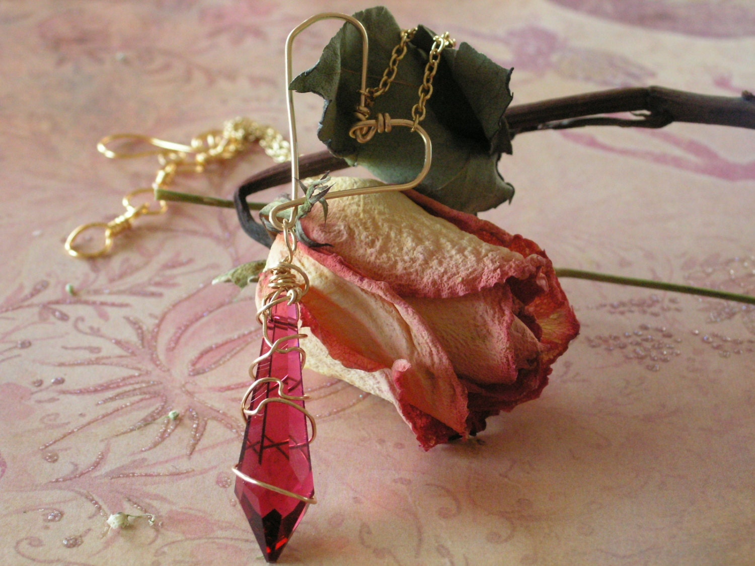 14kt Goldfill Heart with stunning Ruby Red Icicle Drop