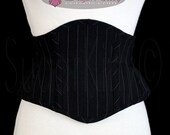 Black Pinstripe Waspie Corset Cincher - SugarKitty Corsets