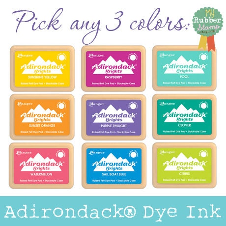Mix and Match for 3 Adirondack Dye Ink Pads. Watermelon, Citrus, Hazelnut, Mountain Rose, Pebble, Pool, Purple Twilight, Raspberry & etc