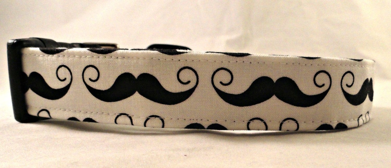 Awesome Geeky Black Mustaches on White Dog Collar