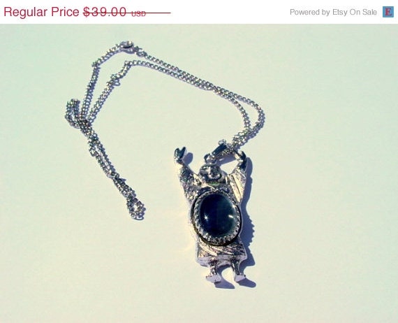 ON SALE Vintage Florenza Buddha Necklace, Signed Designer Mood Pendant and Chain Silver Tone Vintage Jewelry Jewellery