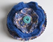 FLOWER BROOCH  - recycled sweater brooch - wool brooch - blue brooch - fabric brooch