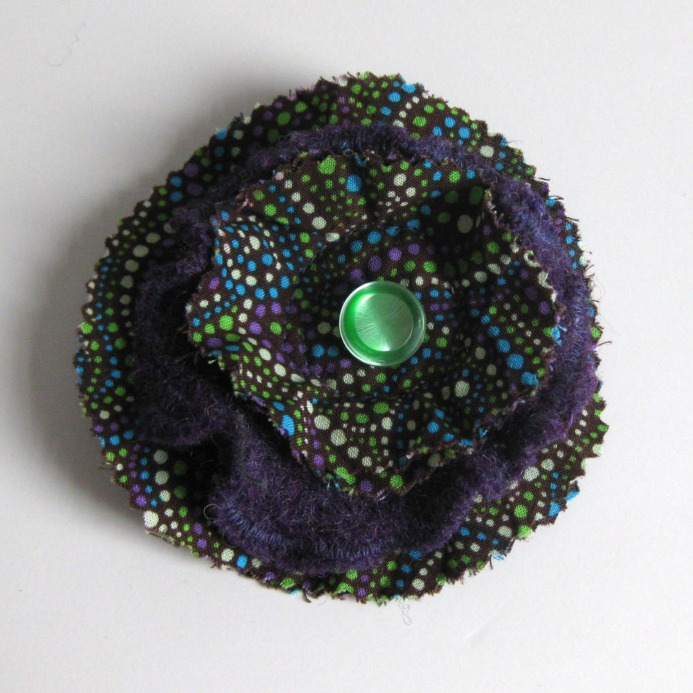 PURPLE BROOCH - flower brooch - recycled brooch - flower pin - Lynn Minney Designs