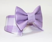 Dog bow tie and shirt collar-  matte satin bow tie and gingham shirt collar- wedding dog clothing- formal wear for dogs