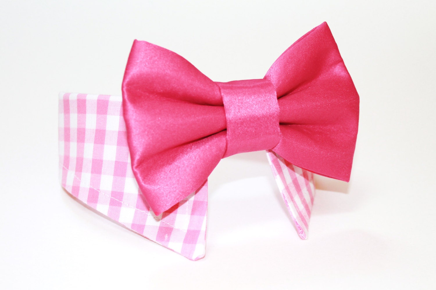 Dog bow tie and shirt collar-  matte satin bow tie and gingham shirt collar- wedding dog clothing- formal wear for dogs