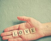 20% SALE A Handful of Love - vintage style photo, romantic art, love, green grey, typography print, love, letter art 8x10 print