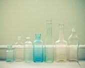 Window Display - Still life photography, vintage bottles, pastel decor, green and blue, kitchen art, bathroom decor 8x10 print
