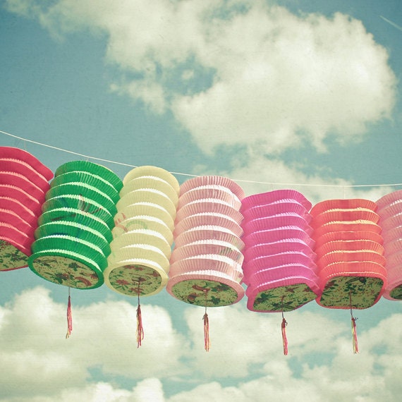 20% SALE Chinese Lanterns - paper lantern photo, colourful home decor, summer wall art 8x8 colour print