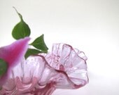 Vintage Fenton Art Glass Amethyst Ruffle Edge Bowl with Cabbage Roses Shabby Chic Victorian