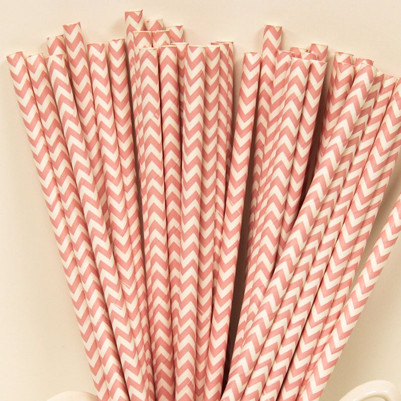 CHEVRON PAPER STRAWS, 25 Pink Rose Chevron Straws with Diy Flags, Easter parties, Birthday, Weddings, Graduation