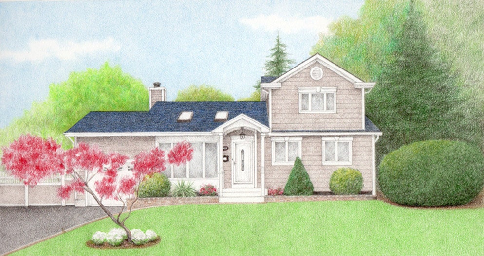 House Portrait DEPOSIT - Color House Drawing Building Rendering - Colored Pencil -