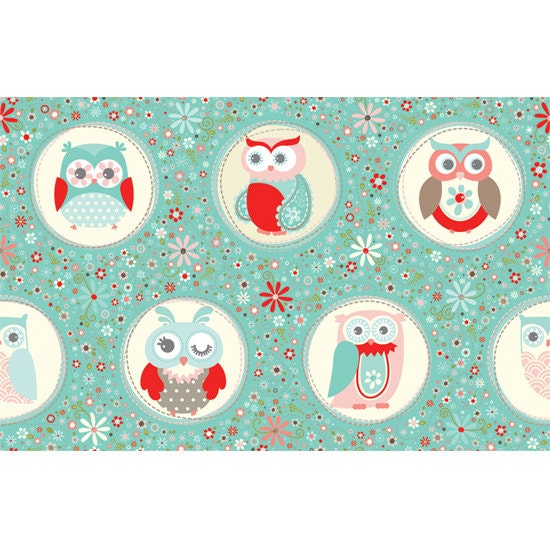 Adorn It Nested Owls Big Owls Inside Polka Dots Fabric Coral 5 Inches Tall on Light Blue