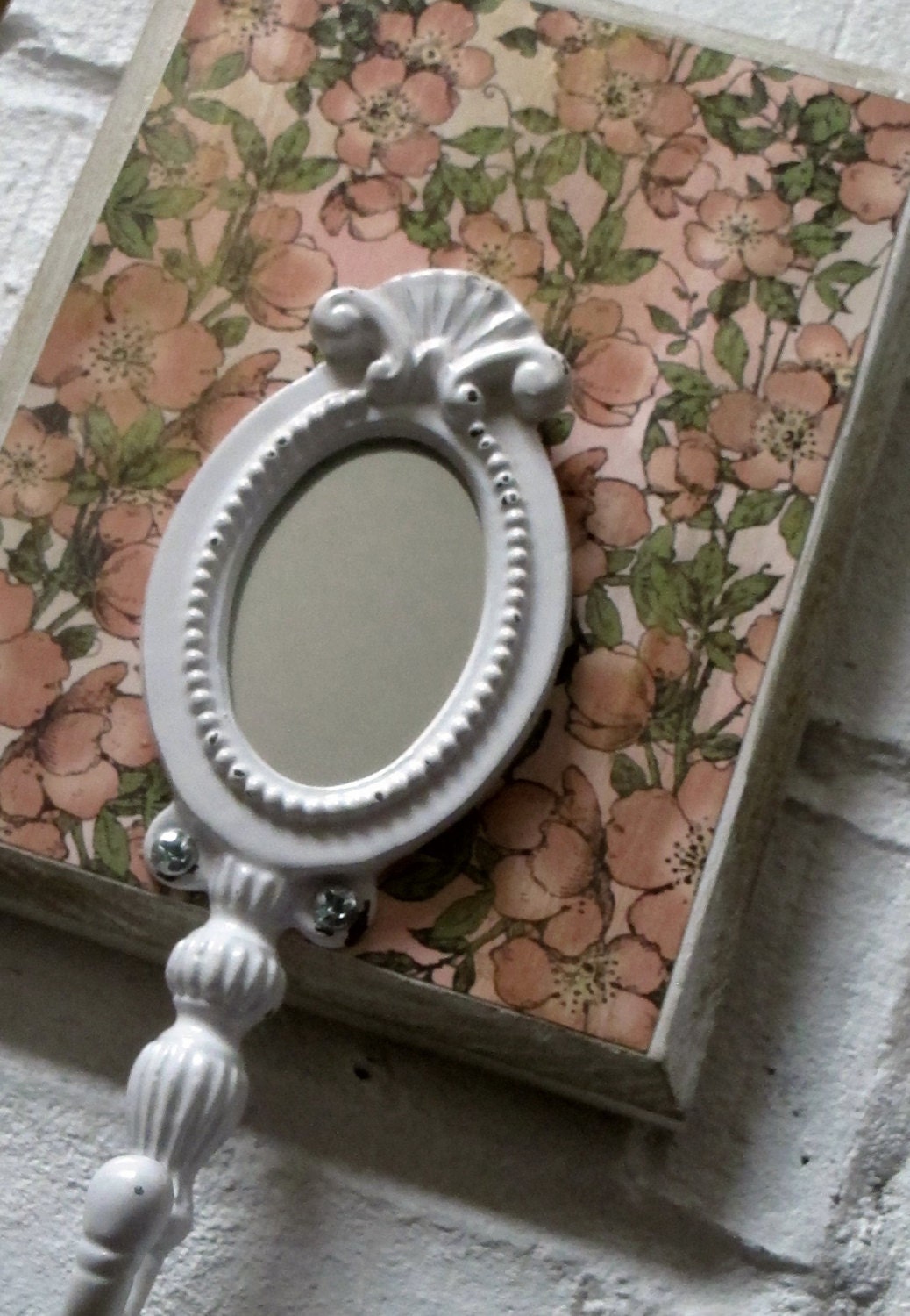 Mirror-Home Decor/Floral Wall Decor/ Mirror with Hook/Flowers/Pink/White
