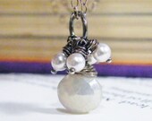 vintage flair tiny pearls and pearlized chalcedony sterling necklace
