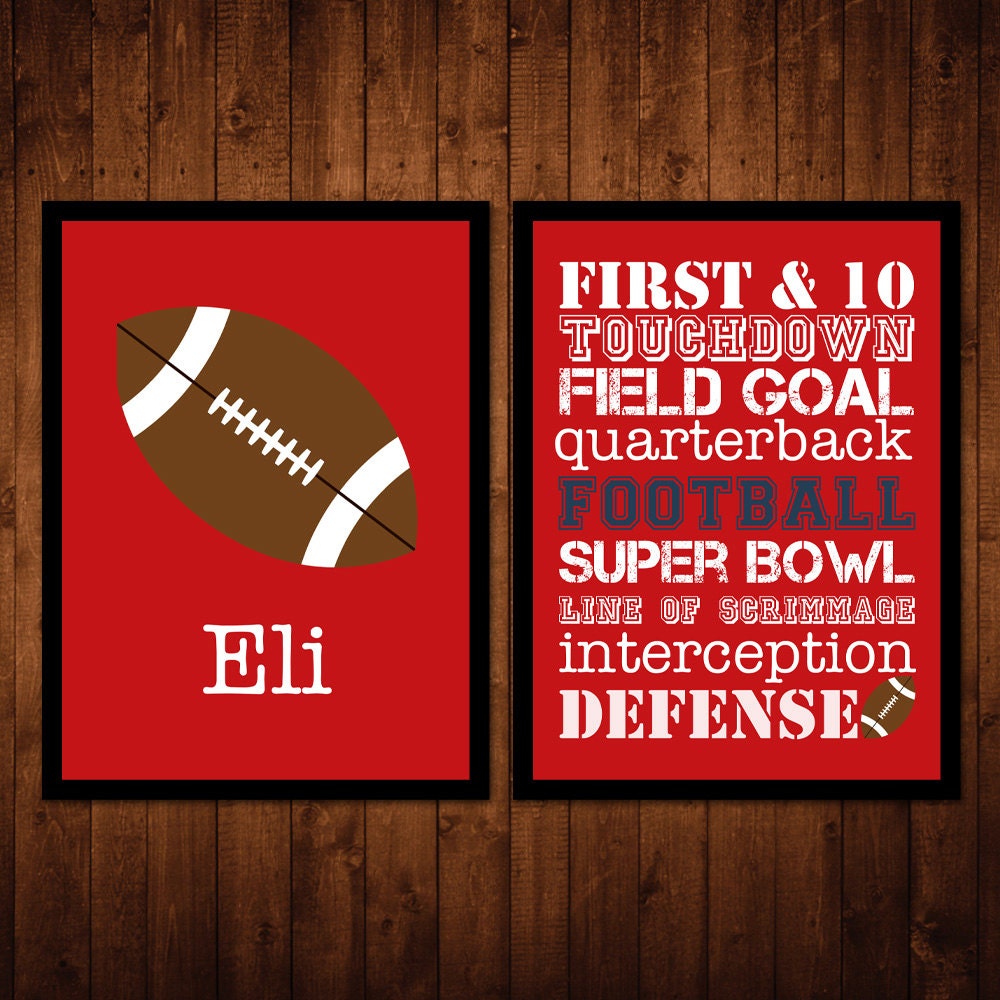 8x10 Football Wall Art Package - Set of 2 - custom name & subway prints - red
