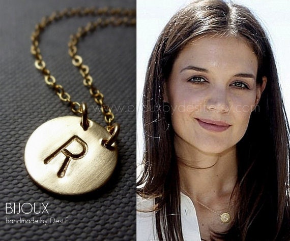 Initial Disc Gold Necklace - Celebrity Style - 14K Goldfilled, Choose your Initial
