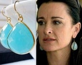 Aqua Blue Chalcedony Earrings - Bezel Set - Celebrity Style.......LIMITED EDITION