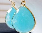 Aqua Blue Chalcedony Earrings - Bezel Set - Celebrity Style.......LIMITED EDITION