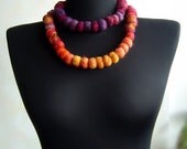 felt necklace balls fiber artistic rainbow necklace, statement necklace, summer necklace, eco friendly, strand necklace