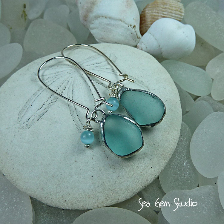 Elegant sea glass earrings, eco friendly earrings, beach wedding, seaglass, sea glass jewelry