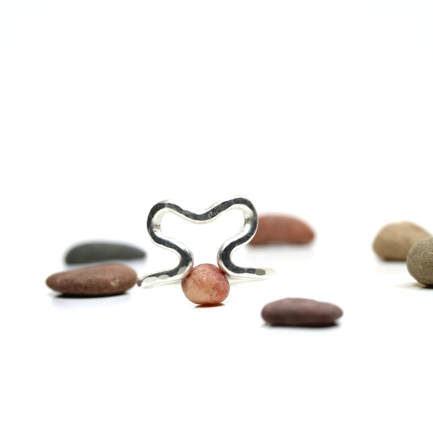 Open Heart Hammered Silver Ring - Bottomless Heart
