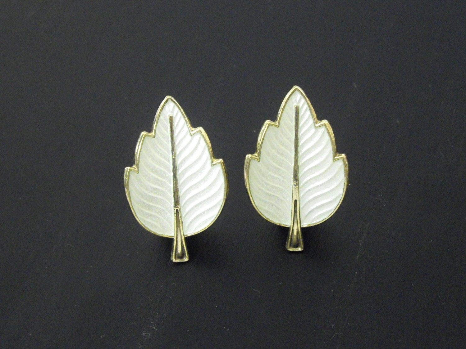 Vintage Jemax Guilloche Sterling Silver Leaf Earrings, Scandinavian Sterling Silver Earrings, White Earrings, Vermeil Earrings