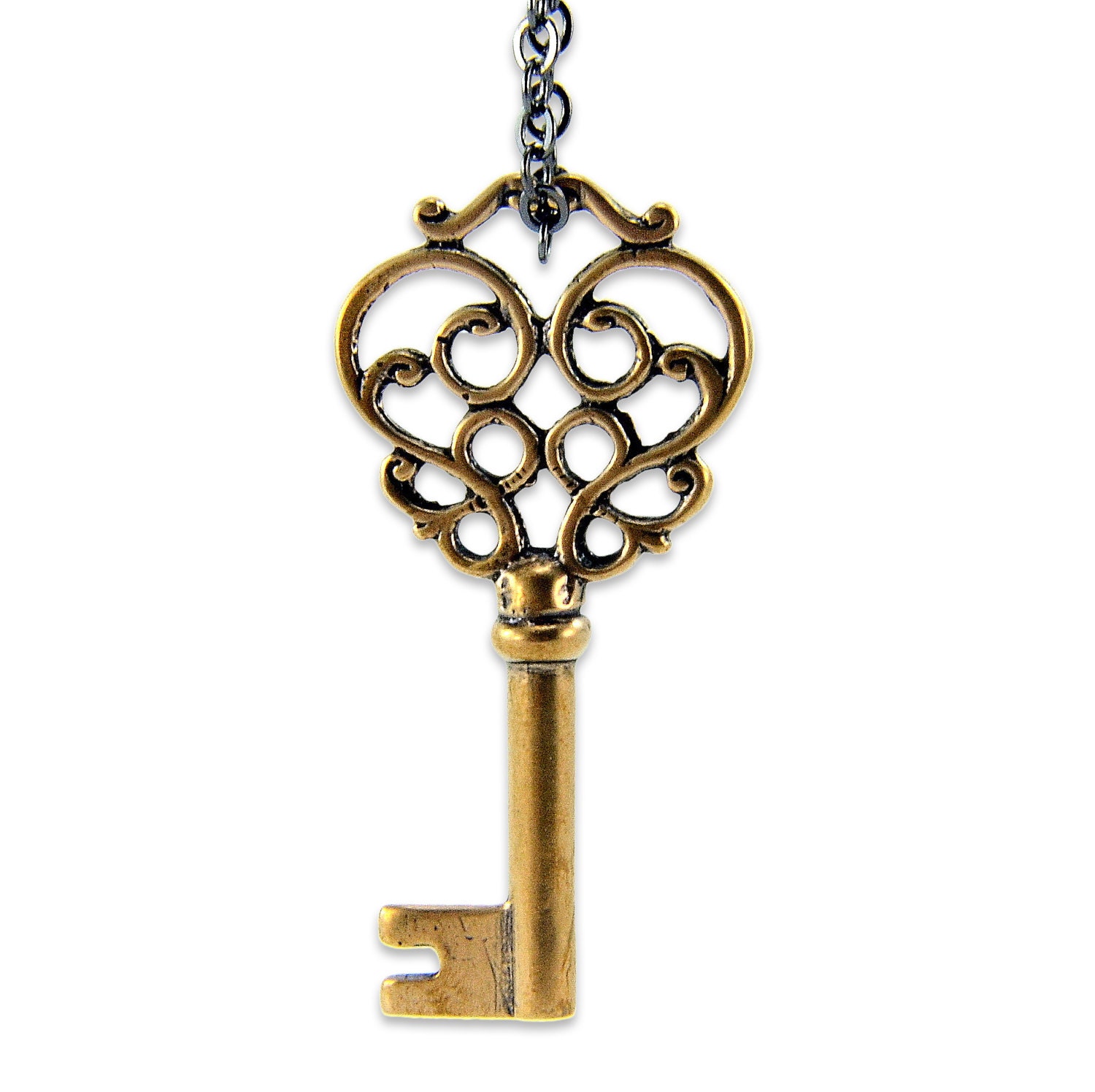 Skeleton Key Necklace Solid Bronze Mustache Key Pendant - Gwen Delicious Jewelry Design