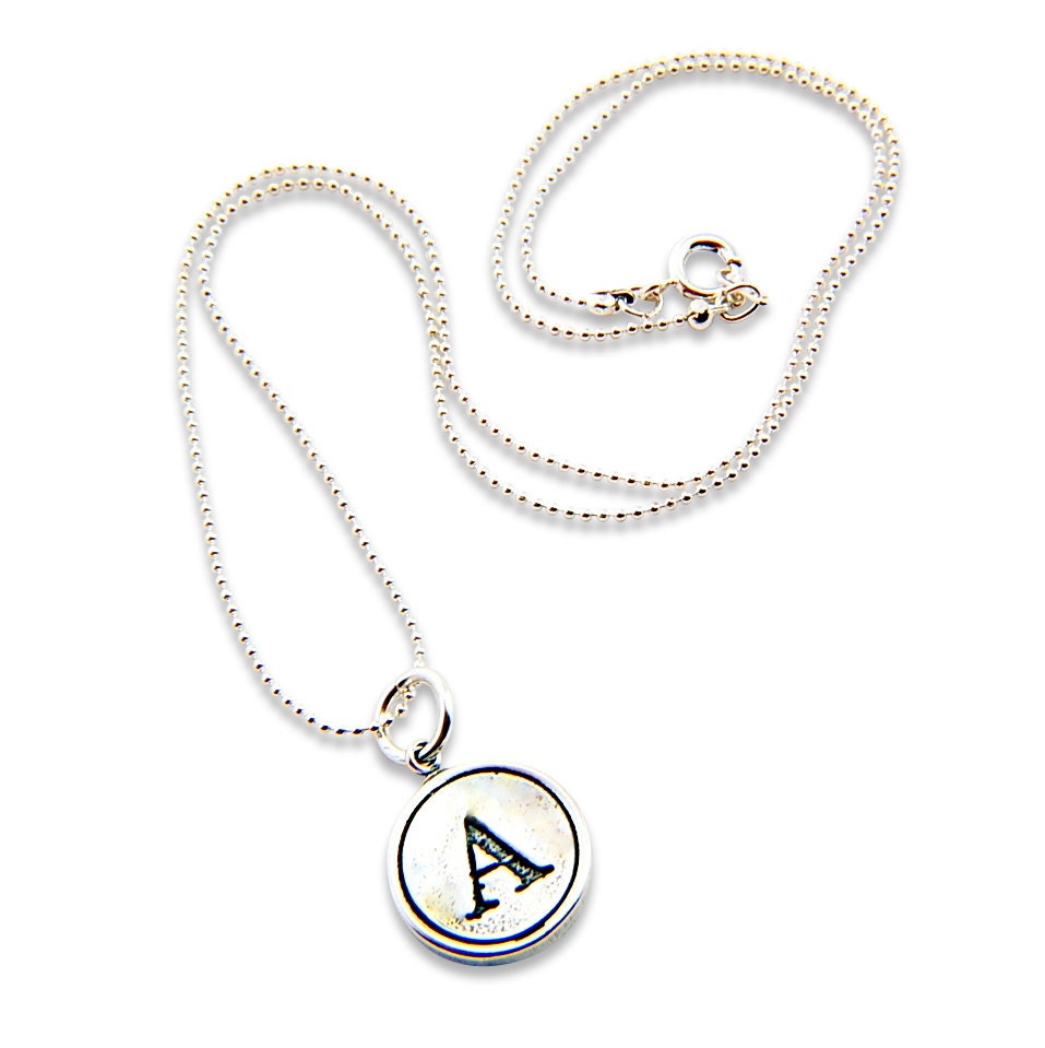 Letter C Necklace - Sterling Silver Initial Typewriter Key Charm Necklace - Gwen Delicious Jewelry Design - Other Letters Available