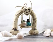 Custom Wedding cake topper Love birds swing Tree cake topper horse shoe Birds wedding cake topper