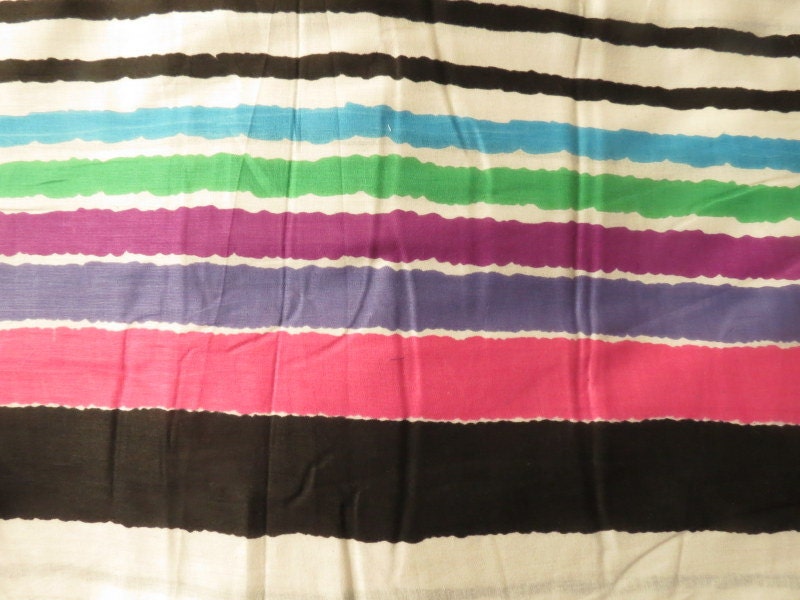 I12 - White Black Multicolored Stripes Pattern Cotton - One Yard