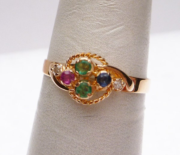 18k 3pts Diamond Ruby Emerald and Sapphire Hand Made Ring