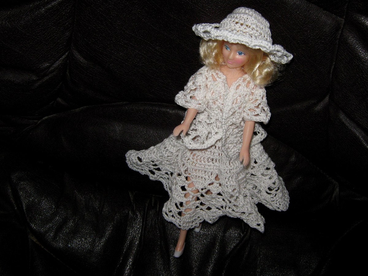 Crochet White Lace  Doll Clothes 3 Piece Outfit