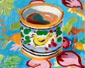 Framed painting, Cafe au lait, 6"x6",
