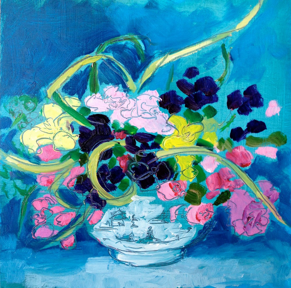 lilac bouquet, oil painting, 6"x6",