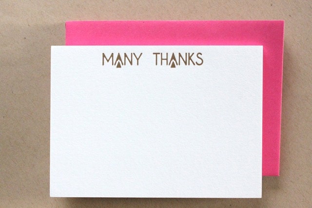 Gold Geo Many Thanks- Letterpress Printed Cards  QTY//8
